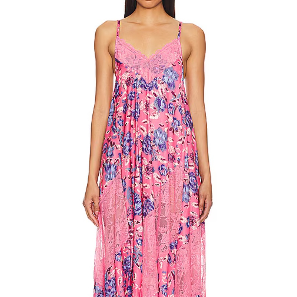 Free People Pink Floral Lace Slip Dress - Picture 2 of 9